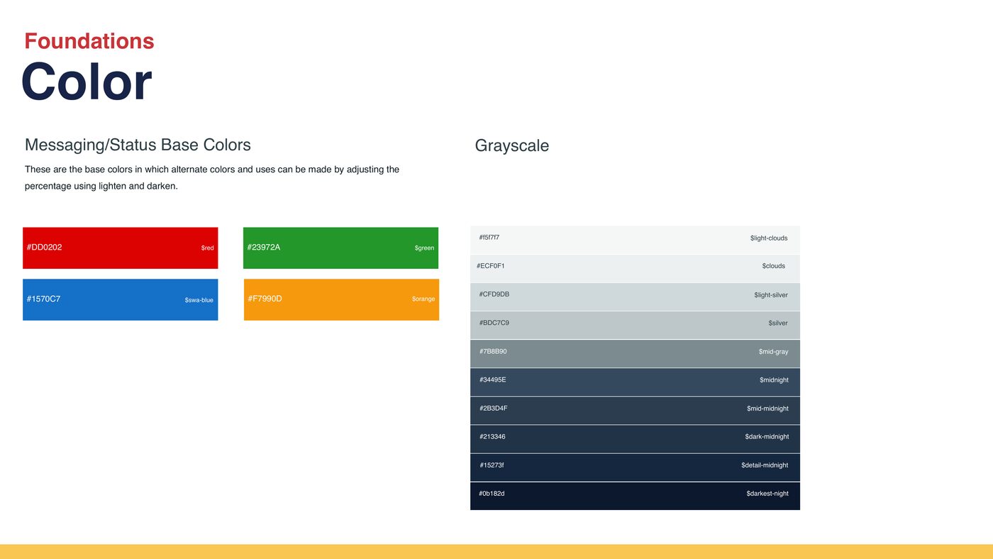 Messaging and status base colors plus a ten-step grayscale ramp from light clouds to darkest night